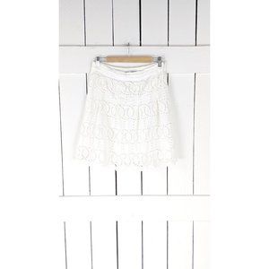 INC white eyelet cotton knee length skater skirt 10P